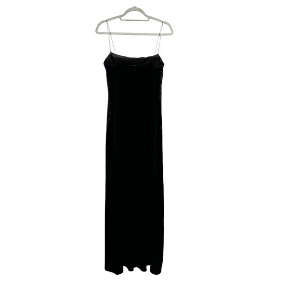 JS Boutique Black Velvet Maxi Dress Spaghetti Straps Beadwork Elegant Detail - Picture 3 of 7